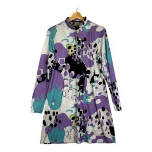 SunSense by Jamie Sadock Purple Abstract Print Long‎ Sleeve Zip Dress Size M